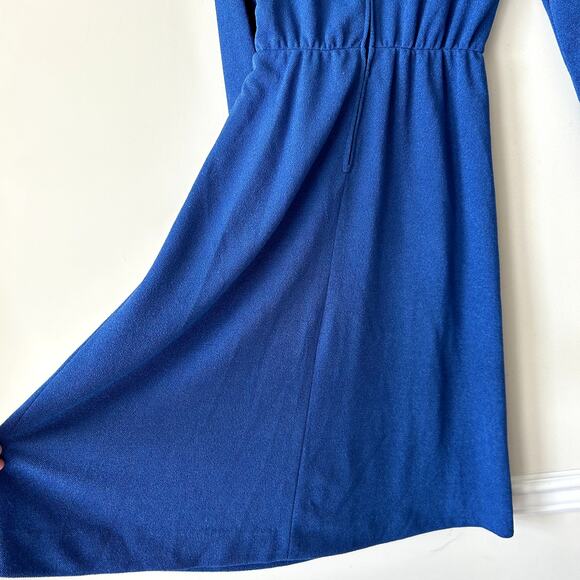 Vintage Leslie Fay Original Wrap Dress Blue Size 8 Midi Modest 1970s Classic - Picture 5 of 7
